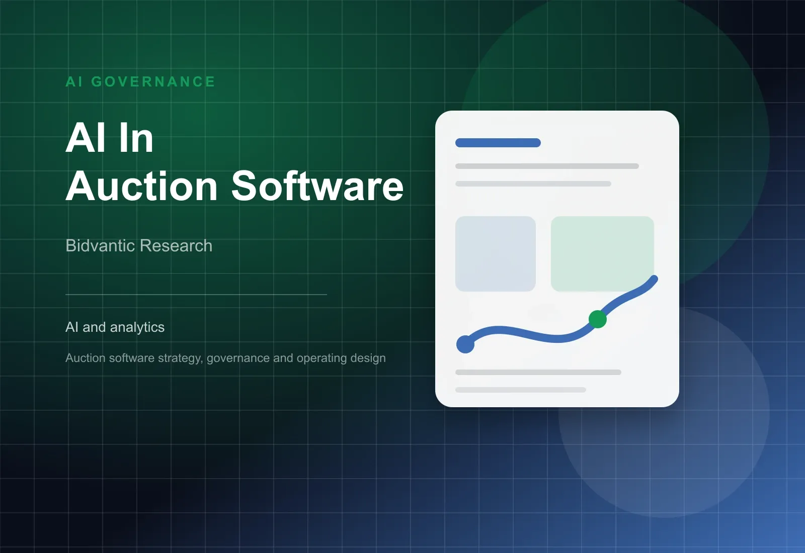 Abstract AI in auction software whitepaper cover with intelligence signals and human governance layers