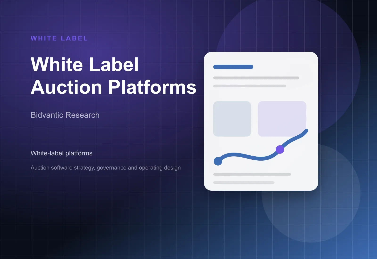 Abstract white label auction platform cover with branded portal and configurable auction workflows