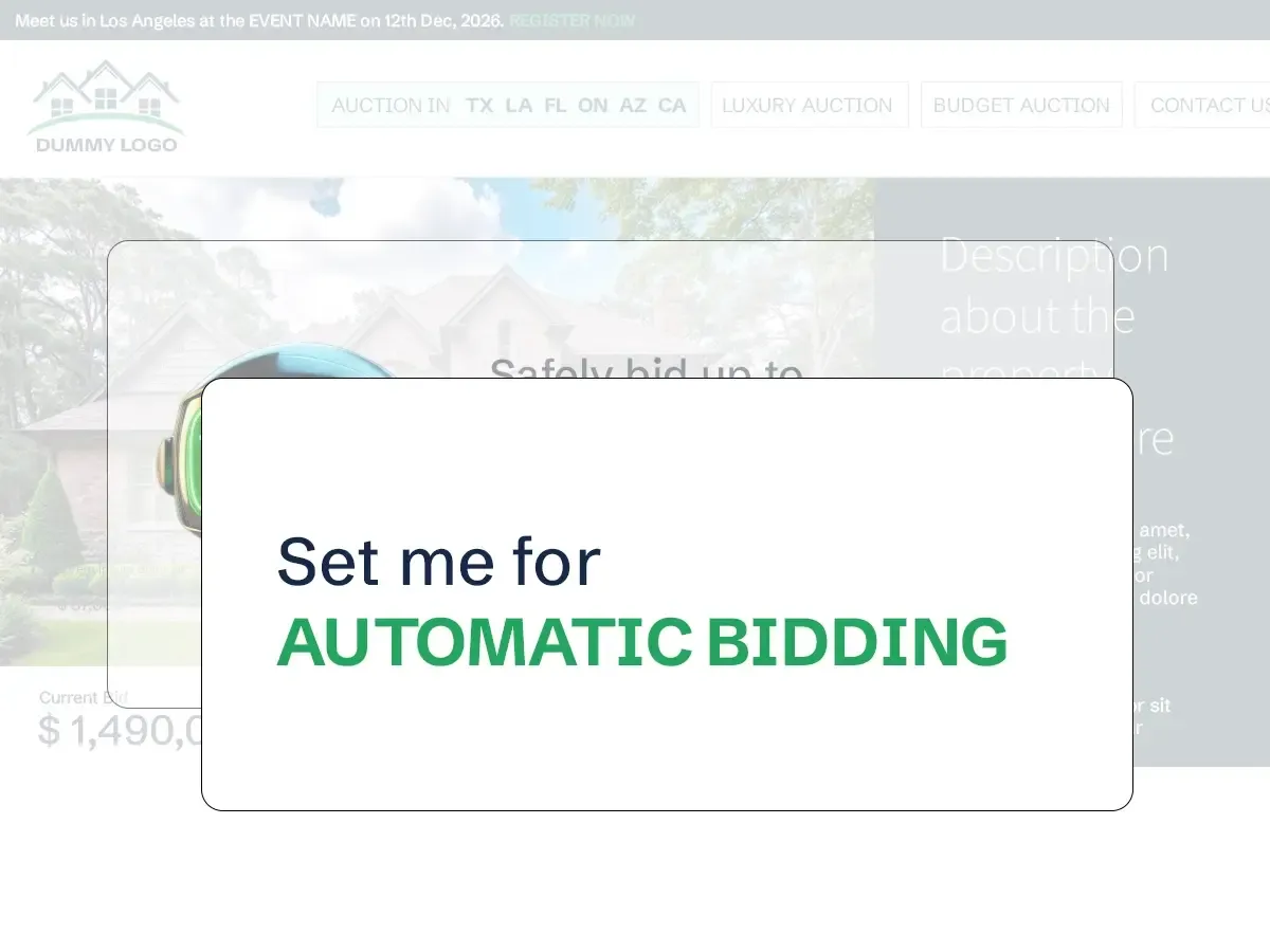 Automatic bidding setup on a property auction