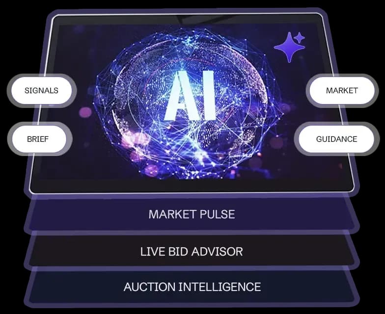 Bidvantic AI auction software with Live Bid Advisor, Auction Intelligence and Market Pulse