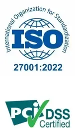 ISO 27001:2022 and PCI DSS certification badges