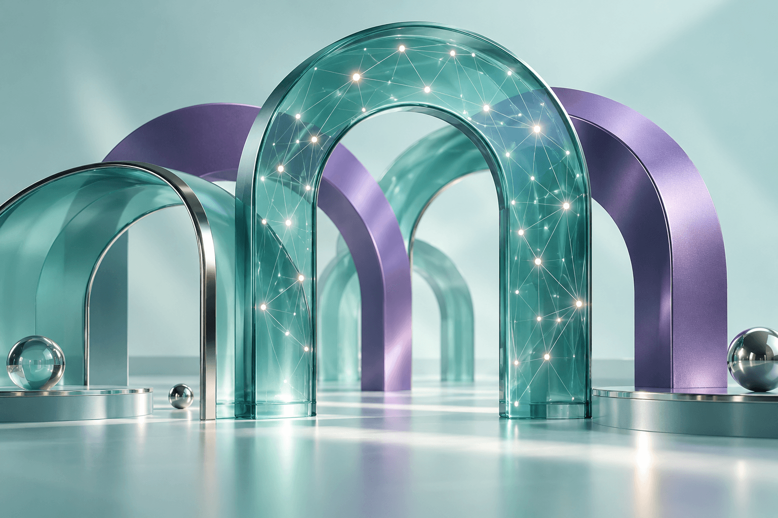 Conceptual glass architecture connecting intelligent auction networks; placeholder for the Bidvantic brand film
