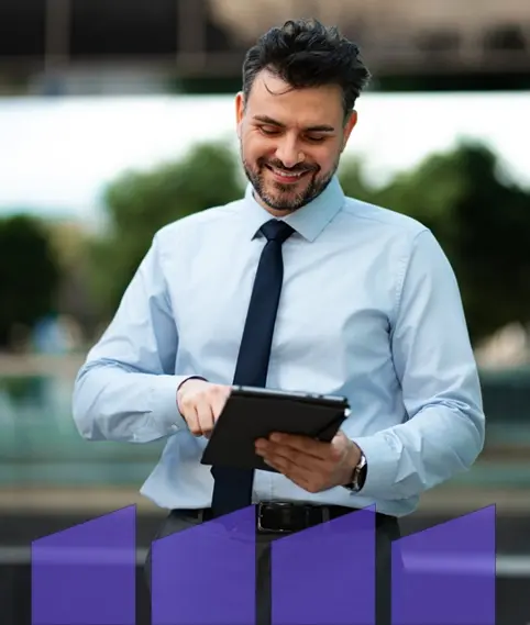 Auctioneer reviewing auction details on a tablet